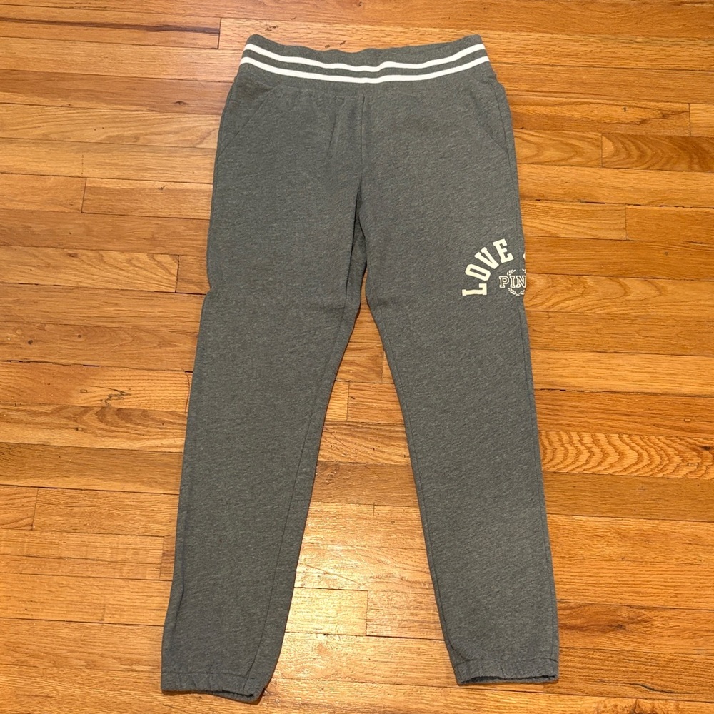 PINK Victoria's Secret Gray Joggers with White Detail